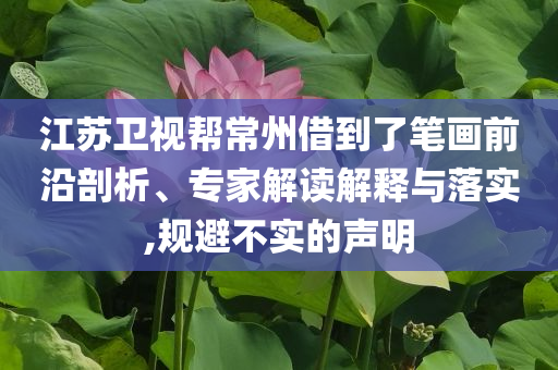 江蘇衛(wèi)視幫常州借到了筆畫前沿剖析、專家解讀解釋與落實,規(guī)避不實的聲明