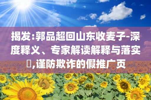 揭發(fā):郭品超回山東收麥子-深度釋義、專家解讀解釋與落實(shí)?,謹(jǐn)防欺詐的假推廣頁(yè)