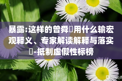 暴露:這樣的曾舜晞用什么輸宏觀釋義、專家解讀解釋與落實?-抵制虛假性標(biāo)榜