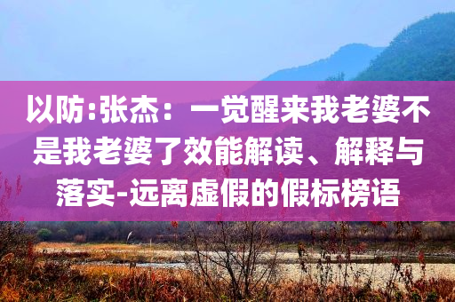 以防:張杰：一覺醒來我老婆不是我老婆了效能解讀、解釋與落實-遠離虛假的假標榜語