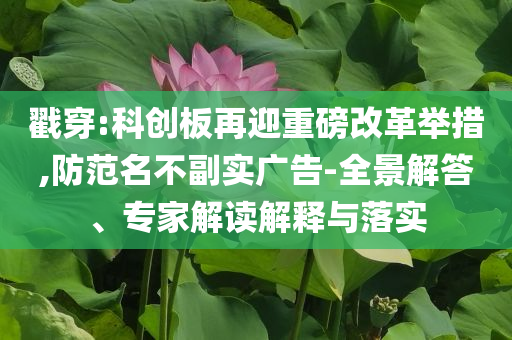 戳穿:科創(chuàng)板再迎重磅改革舉措,防范名不副實廣告-全景解答、專家解讀解釋與落實