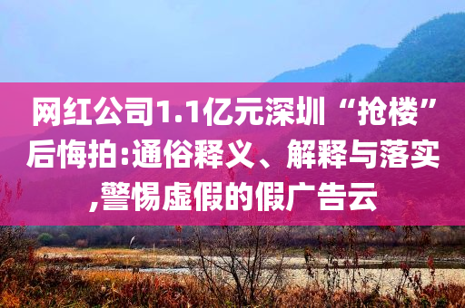 網(wǎng)紅公司1.1億元深圳“搶樓”后悔拍:通俗釋義、解釋與落實,警惕虛假的假廣告云
