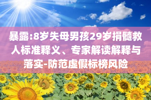 暴露:8歲失母男孩29歲捐髓救人標(biāo)準(zhǔn)釋義、專家解讀解釋與落實(shí)-防范虛假標(biāo)榜風(fēng)險(xiǎn)