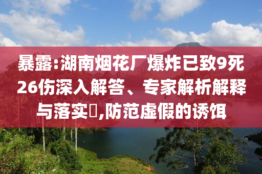 暴露:湖南煙花廠爆炸已致9死26傷深入解答、專家解析解釋與落實?,防范虛假的誘餌