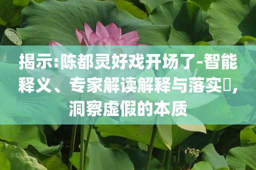 揭示:陳都靈好戲開場了-智能釋義、專家解讀解釋與落實?,洞察虛假的本質(zhì)