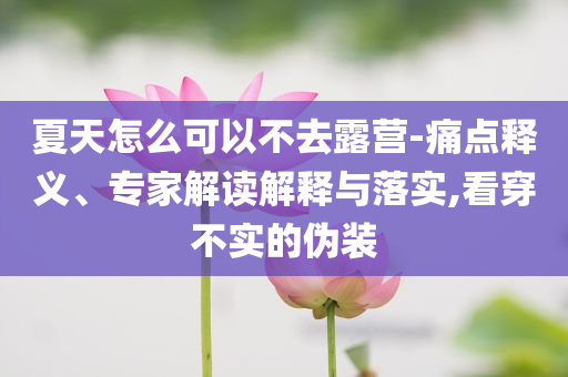 夏天怎么可以不去露營-痛點釋義、專家解讀解釋與落實,看穿不實的偽裝