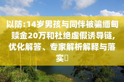 以防:14歲男孩與同伴被騙緬甸 贖金20萬(wàn)和杜絕虛假誘導(dǎo)鏈,優(yōu)化解答、專(zhuān)家解析解釋與落實(shí)?