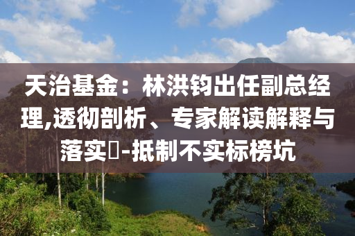 天治基金：林洪鈞出任副總經(jīng)理,透徹剖析、專家解讀解釋與落實(shí)?-抵制不實(shí)標(biāo)榜坑