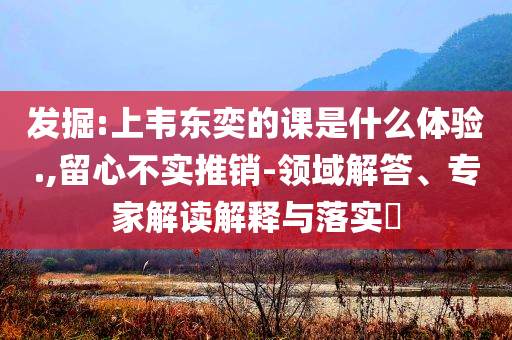 發(fā)掘:上韋東奕的課是什么體驗.,留心不實推銷-領(lǐng)域解答、專家解讀解釋與落實?