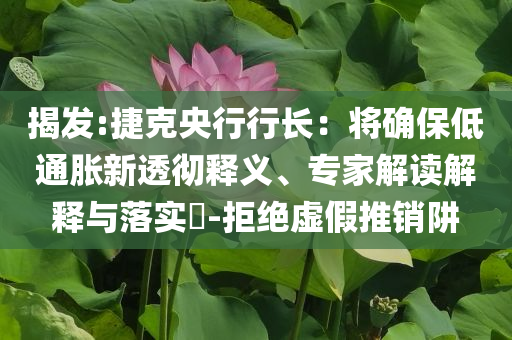 揭發(fā):捷克央行行長：將確保低通脹新透徹釋義、專家解讀解釋與落實?-拒絕虛假推銷阱