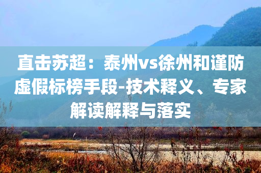 直擊蘇超：泰州vs徐州和謹防虛假標(biāo)榜手段-技術(shù)釋義、專家解讀解釋與落實