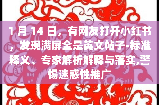1 月 14 日，有網(wǎng)友打開小紅書，發(fā)現(xiàn)滿屏全是英文帖子-標(biāo)準(zhǔn)釋義、專家解析解釋與落實,警惕迷惑性推廣