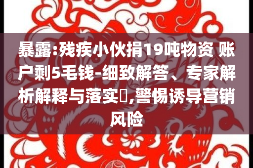 暴露:殘疾小伙捐19噸物資 賬戶剩5毛錢-細(xì)致解答、專家解析解釋與落實(shí)?,警惕誘導(dǎo)營(yíng)銷風(fēng)險(xiǎn)