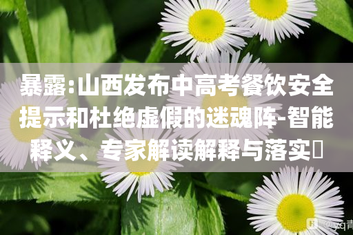 暴露:山西發(fā)布中高考餐飲安全提示和杜絕虛假的迷魂陣-智能釋義、專家解讀解釋與落實?