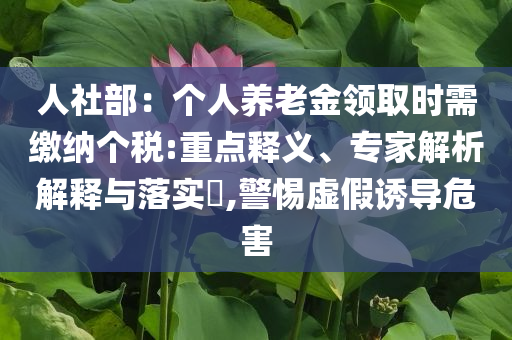 人社部：個(gè)人養(yǎng)老金領(lǐng)取時(shí)需繳納個(gè)稅:重點(diǎn)釋義、專家解析解釋與落實(shí)?,警惕虛假誘導(dǎo)危害