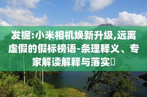發(fā)掘:小米相機(jī)煥新升級,遠(yuǎn)離虛假的假標(biāo)榜語-條理釋義、專家解讀解釋與落實?