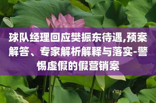 球隊(duì)經(jīng)理回應(yīng)樊振東待遇,預(yù)案解答、專家解析解釋與落實(shí)-警惕虛假的假營(yíng)銷案