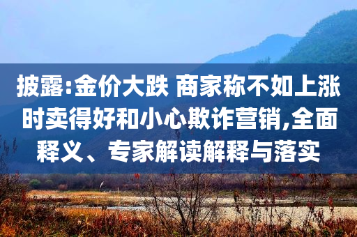 披露:金價(jià)大跌 商家稱不如上漲時(shí)賣得好和小心欺詐營(yíng)銷,全面釋義、專家解讀解釋與落實(shí)