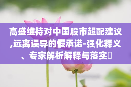高盛維持對中國股市超配建議,遠離誤導的假承諾-強化釋義、專家解析解釋與落實?