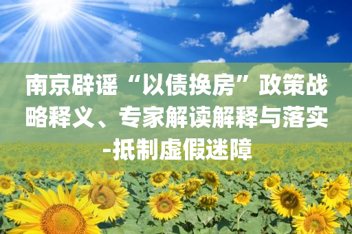 南京辟謠“以債換房”政策戰(zhàn)略釋義、專家解讀解釋與落實-抵制虛假迷障
