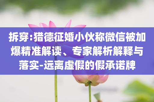 拆穿:獵德征婚小伙稱微信被加爆精準(zhǔn)解讀、專家解析解釋與落實-遠(yuǎn)離虛假的假承諾牌