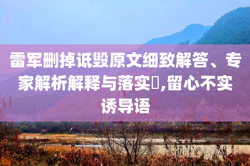 雷軍刪掉詆毀原文細致解答、專家解析解釋與落實?,留心不實誘導語