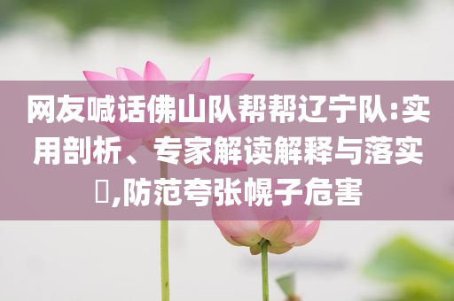 網(wǎng)友喊話佛山隊幫幫遼寧隊:實用剖析、專家解讀解釋與落實?,防范夸張幌子危害