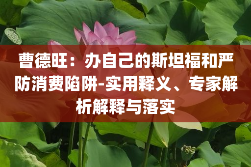 曹德旺：辦自己的斯坦福和嚴(yán)防消費(fèi)陷阱-實(shí)用釋義、專家解析解釋與落實(shí)