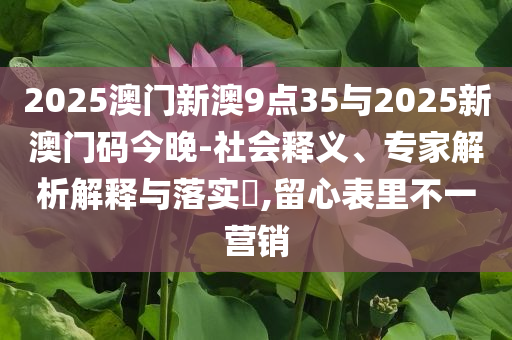 2025澳門新澳9點35與2025新澳門碼今晚-社會釋義、專家解析解釋與落實?,留心表里不一營銷