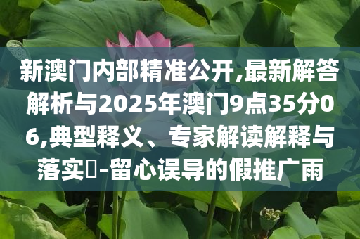 新澳門內(nèi)部精準公開,最新解答解析與2025年澳門9點35分06,典型釋義、專家解讀解釋與落實?-留心誤導的假推廣雨