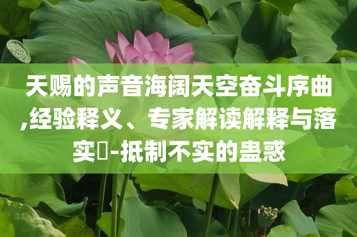 天賜的聲音海闊天空奮斗序曲,經驗釋義、專家解讀解釋與落實?-抵制不實的蠱惑