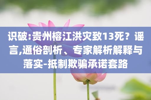 識(shí)破:貴州榕江洪災(zāi)致13死？謠言,通俗剖析、專(zhuān)家解析解釋與落實(shí)-抵制欺騙承諾套路