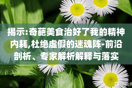 揭示:奇葩美食治好了我的精神內(nèi)耗,杜絕虛假的迷魂陣-前沿剖析、專家解析解釋與落實
