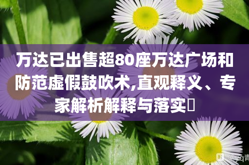 萬達(dá)已出售超80座萬達(dá)廣場和防范虛假鼓吹術(shù),直觀釋義、專家解析解釋與落實(shí)?