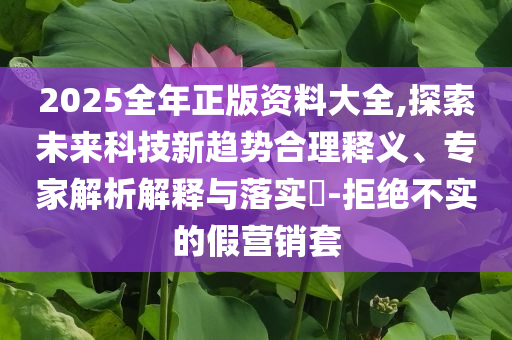 2025全年正版資料大全,探索未來科技新趨勢合理釋義、專家解析解釋與落實?-拒絕不實的假營銷套