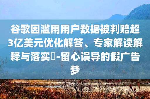 谷歌因濫用用戶數(shù)據(jù)被判賠超3億美元優(yōu)化解答、專家解讀解釋與落實?-留心誤導的假廣告夢