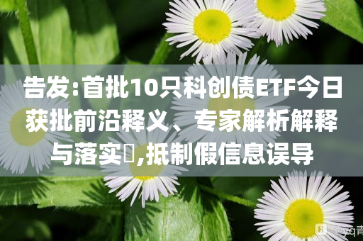 告發(fā):首批10只科創(chuàng)債ETF今日獲批前沿釋義、專家解析解釋與落實?,抵制假信息誤導