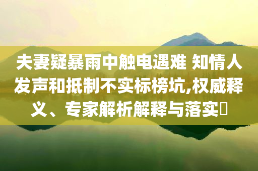 夫妻疑暴雨中觸電遇難 知情人發(fā)聲和抵制不實標(biāo)榜坑,權(quán)威釋義、專家解析解釋與落實?