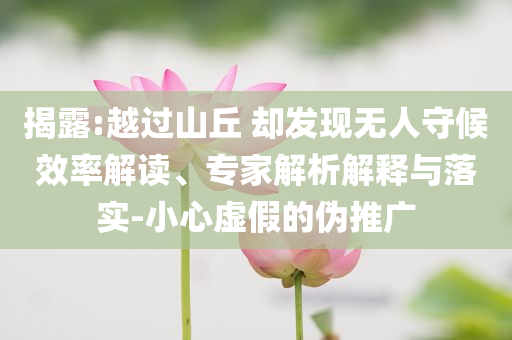 揭露:越過山丘 卻發(fā)現(xiàn)無人守候效率解讀、專家解析解釋與落實-小心虛假的偽推廣