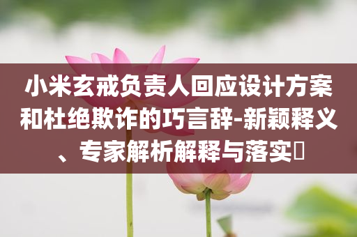 小米玄戒負(fù)責(zé)人回應(yīng)設(shè)計(jì)方案和杜絕欺詐的巧言辭-新穎釋義、專家解析解釋與落實(shí)?