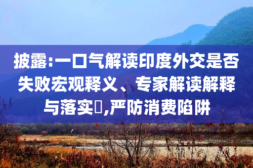 披露:一口氣解讀印度外交是否失敗宏觀釋義、專家解讀解釋與落實?,嚴防消費陷阱