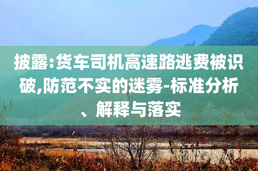披露:貨車司機(jī)高速路逃費(fèi)被識(shí)破,防范不實(shí)的迷霧-標(biāo)準(zhǔn)分析、解釋與落實(shí)