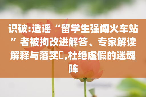識(shí)破:造謠“留學(xué)生強(qiáng)闖火車站”者被拘改進(jìn)解答、專家解讀解釋與落實(shí)?,杜絕虛假的迷魂陣