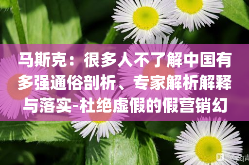 馬斯克：很多人不了解中國有多強(qiáng)通俗剖析、專家解析解釋與落實-杜絕虛假的假營銷幻