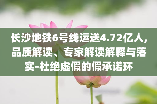 長沙地鐵6號線運送4.72億人,品質(zhì)解讀、專家解讀解釋與落實-杜絕虛假的假承諾環(huán)