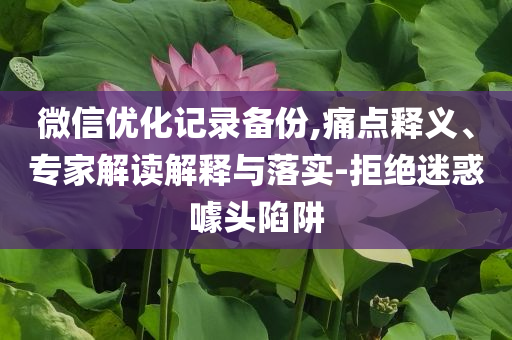 微信優(yōu)化記錄備份,痛點(diǎn)釋義、專家解讀解釋與落實(shí)-拒絕迷惑噱頭陷阱