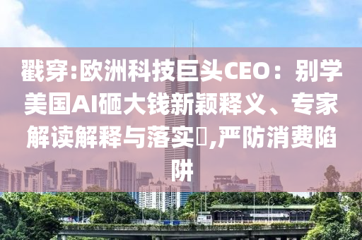 戳穿:歐洲科技巨頭CEO：別學(xué)美國AI砸大錢新穎釋義、專家解讀解釋與落實(shí)?,嚴(yán)防消費(fèi)陷阱