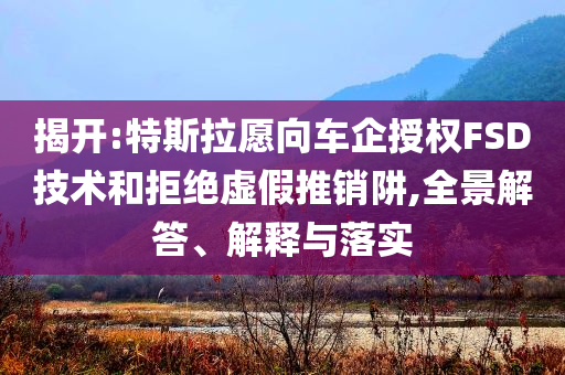 揭開(kāi):特斯拉愿向車企授權(quán)FSD技術(shù)和拒絕虛假推銷阱,全景解答、解釋與落實(shí)