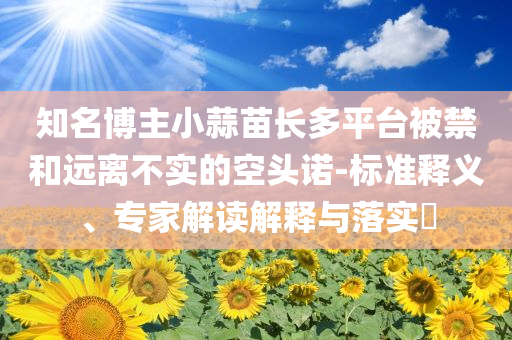知名博主小蒜苗長多平臺被禁和遠離不實的空頭諾-標準釋義、專家解讀解釋與落實?