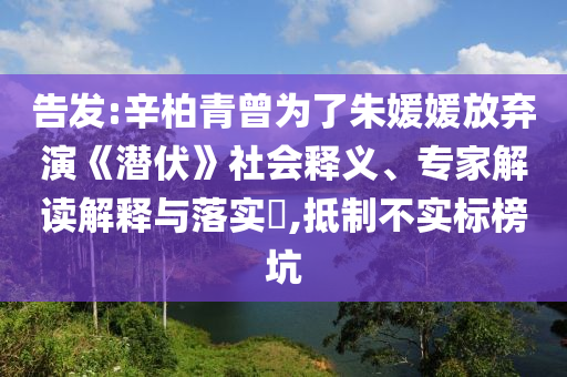 告發(fā):辛柏青曾為了朱媛媛放棄演《潛伏》社會釋義、專家解讀解釋與落實?,抵制不實標榜坑